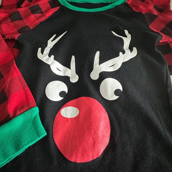 Kids Reindeer Christmas Pajamas Set Size 6 Little Pajamas Cotton Black & Red Pla - Picture 5 of 9
